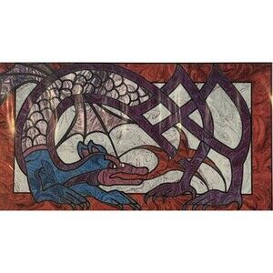 Celtic Crosswords Faerie Quilted Wall Hanging 24x25 Red Mushroom Fairy OOP